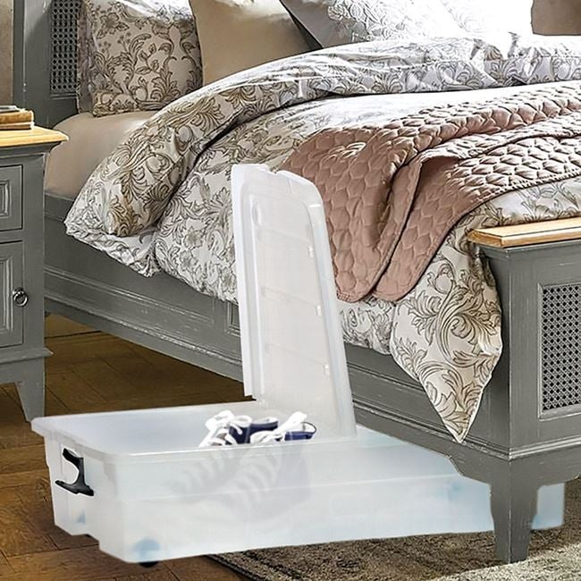 Cutie de depozitare, din plastic, cu capac, capacitate 60L, transparent