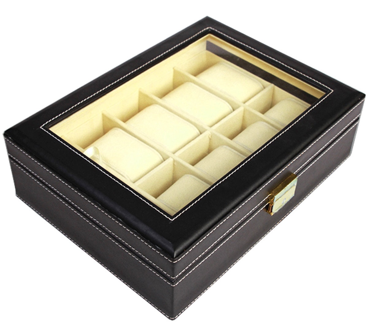 Cutie de depozitare pentru 10 ceasuri din piele ecologica, design inedit, un cadou elegant, negru - 3 | YEO