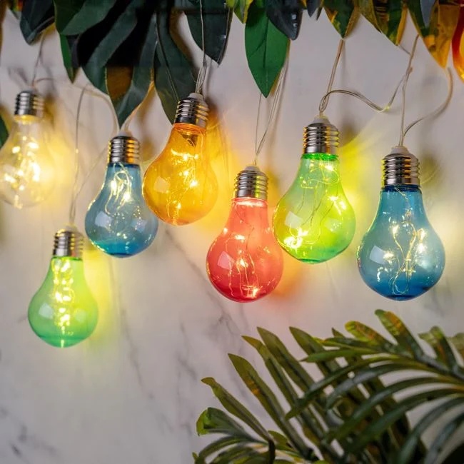 Ghirlanda solara, cu becuri colorate suspendate, lumina calda, dimensiune 3.8m, 10 buc, multicolor