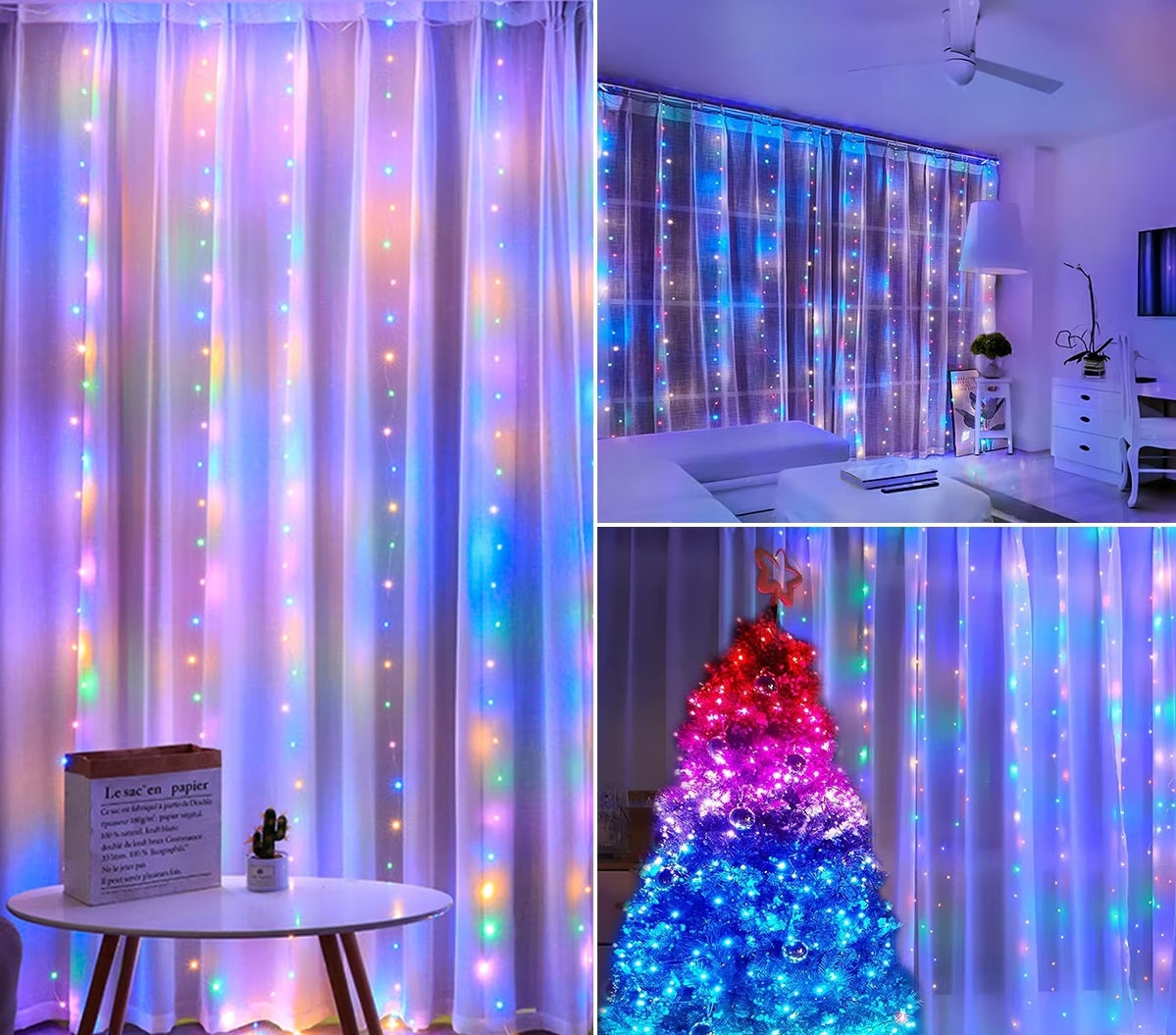 Instalatie Tip Perdea, Cablu Negru, 480 LED-uri, IP65, 6*3m, Lumina Alba Calda/Rece, Albastra, Multicolora - 3 | YEO