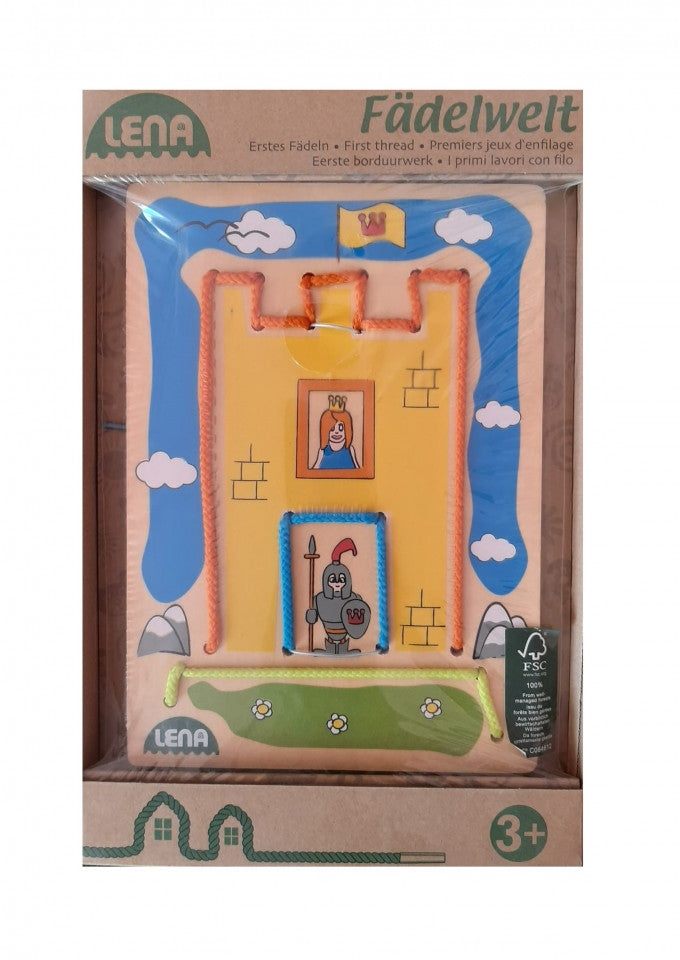 Joc educativ din lemn cu sireturi, castel, Lena pentru copii de peste 3 ani