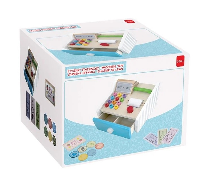 Jucărie Educativă din Lemn, Casă de Marcat cu Sertar si Accesorii, 16.5×16×13 cm - 2 | YEO