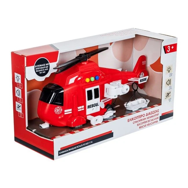 Jucarie elicopter de salvare, cu targa, lumini si sunete de operare, 28x9x13cm, rosu - 1 | YEO