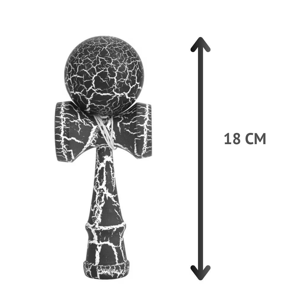 Kendama profesionala din lemn, model 18 cm, design crapat, culoare Negru/Alb - 2 | YEO