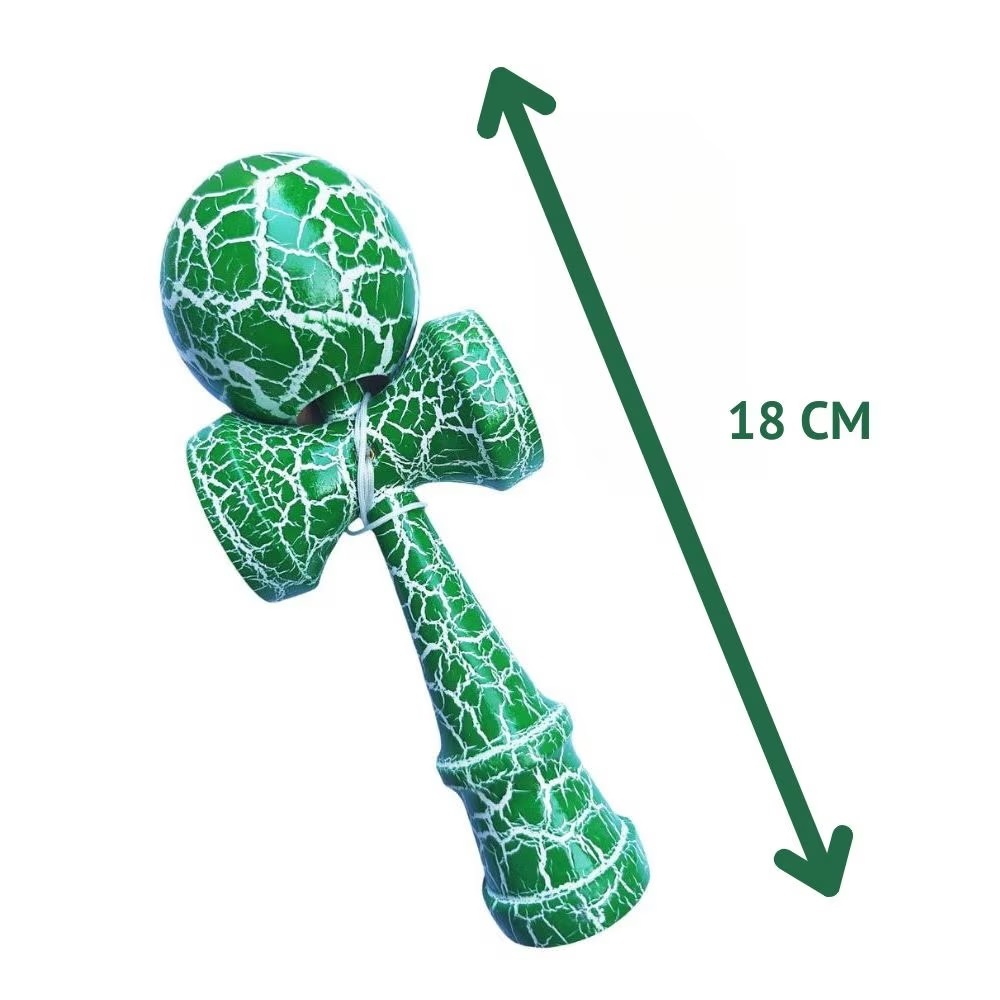 Kendama profesionala din lemn, model 18 cm, design crapat, culoare Verde/Alb - 3 | YEO