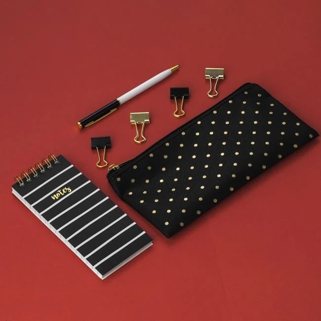 Kit de Birou cu Penar, Carnetel, Pix si 4 Agrafe – 7 Bucăți, negru - 1 | YEO