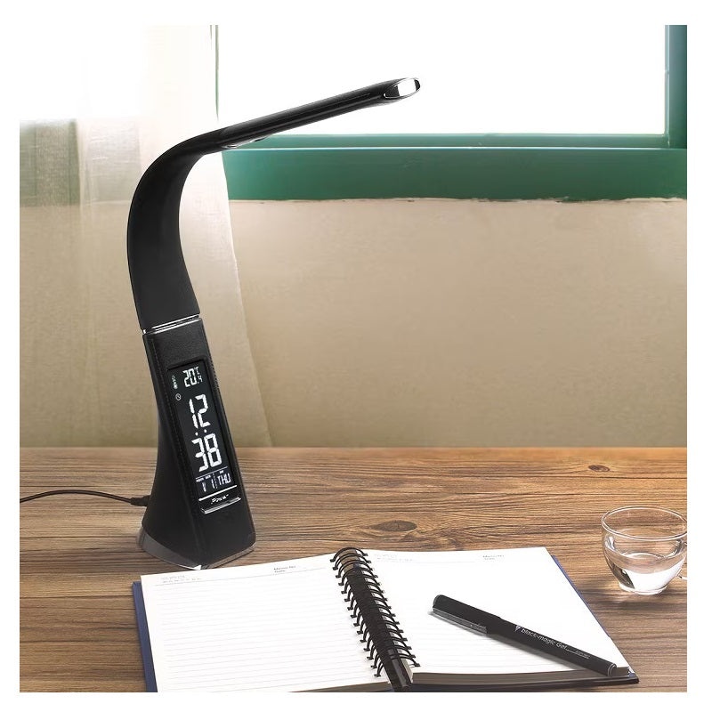 Lampa LED de birou, brat flexibil, cu ceas, alarma si calendar, 5W, A++, negru - 3 | YEO