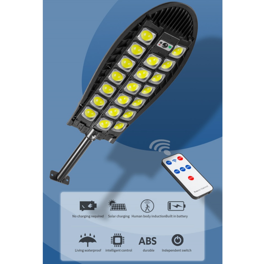 Lampa solara stradala W7102B-7 cu 20 LED COB, senzor de miscare si telecomanda, protectie IP65, negru - 1 | YEO