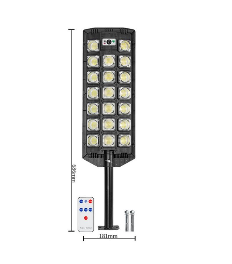 Lampa solara stradala W7102B-7 cu 20 x LED COB 3W, IP65, cu senzor miscare si telecomanda, negru - 2 | YEO