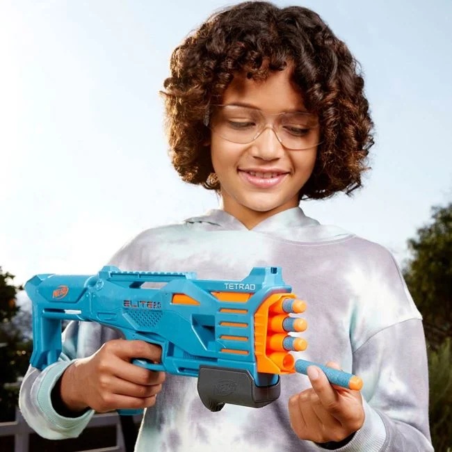 Lansator Nerf Elite 2.0 Tetrad QS 4, include 4 sageti, 46x4x16cm, albastru-portocaliu - 2 | YEO