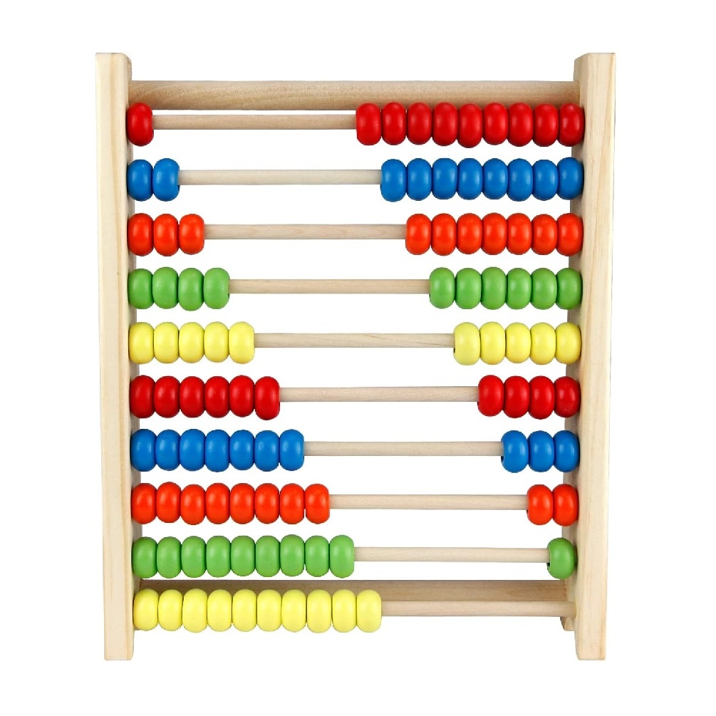 Numaratoare din lemn pentru copii 1 an+, cu 10 siruri de margele si numere, 24.3x5.5x20.5cm, multicolor