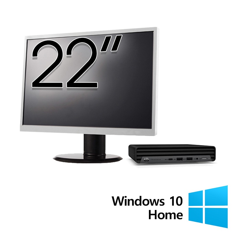 Pachet Calculator Refurbished HP ProDesk 400 G6 Mini Intel Core i5-10500T 2.30 - 3.80GHz 8GB DDR4 256GB SSD + Monitor 22 Inch + Windows 10 Home