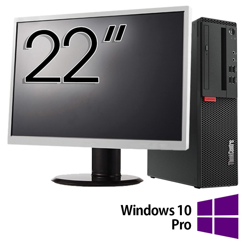 Pachet Refurbished Calculator Lenovo M710 SFF Intel Core i3-6100 3.70GHz 8GB DDR4 256GB SSD + Monitor 22 Inch + Windows 10 Pro