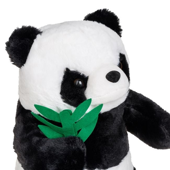 Panda de Pluș Așezat cu Frunze de Bambus, 22×22×35 cm, negru/alb - 1 | YEO