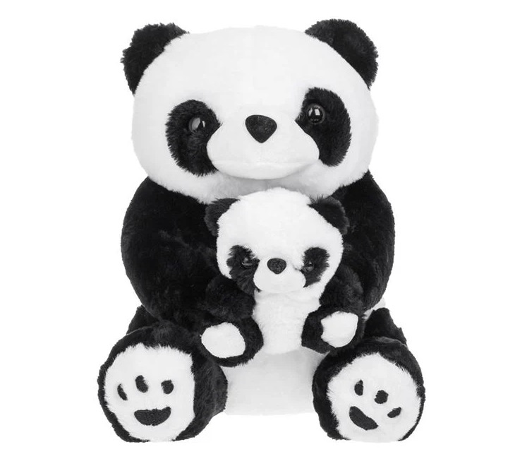 Panda de Pluș Așezat cu Pui, 26×26×38 cm, negru/alb - 1 | YEO