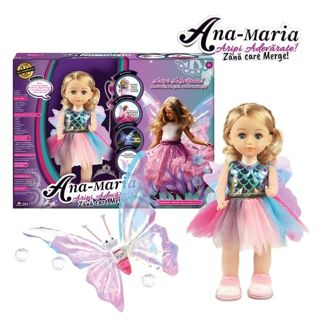 Papusa Ana Maria zana cu aripi, cu sunete si lumini LED, varsta 3+ ani, 54x13x41cm, multicolor