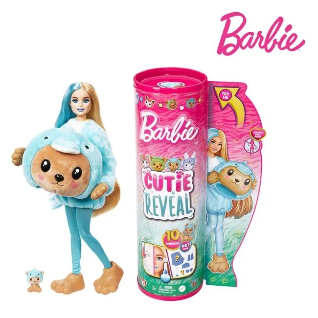 Papusa Barbie Cutie Reveal model delfin, varsta 3+ ani, 10x32.5cm, albastru-maro