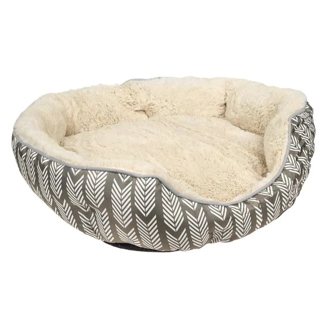 Pat pentru caini, cu imitatie de blana, dreptunghiular, dimensiuni 70x65x18cm, gri-bej - 1 | YEO