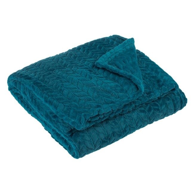 Patura catifelata la atingere pentru pat dublu, model reliefat cu braduti, 230x220 cm, verde - 1 | YEO