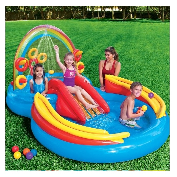 Piscina cu Fantana Arteziana pentru Copii, capacitate apa 175 L, dimensiuni 2.97x1.93x1.35 m, albastru-multicolor - 3 | YEO