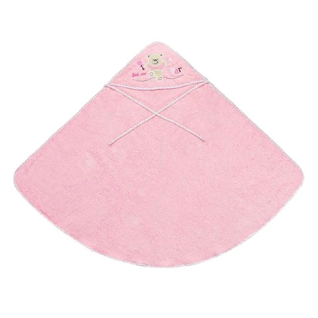 Prosop bebe, din bumbac, model ursulet cu gluga, dimensiuni 100x100cm, roz