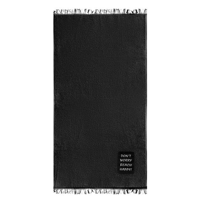 Prosop pentru Plaja, din Bumbac, cu Patch Don\'t Worry 90x170cm, Negru