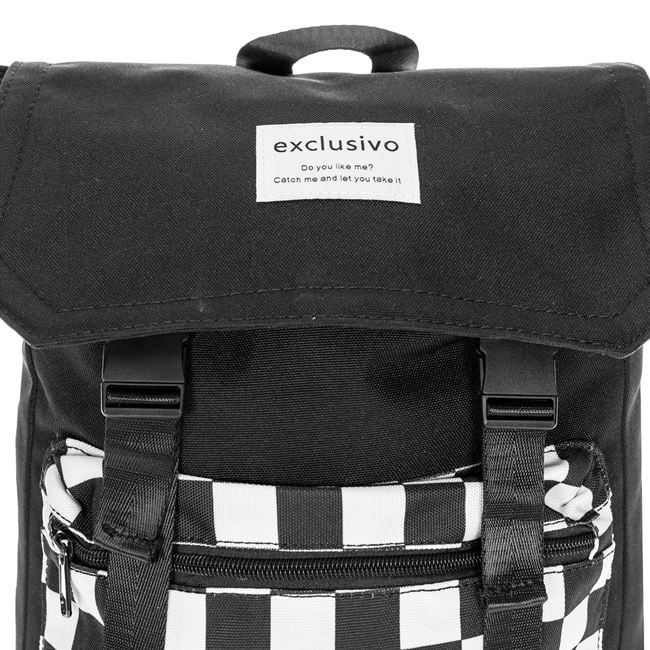 Rucsac cu Model Sah, si Buzunar, 28x10x47cm, alb/negru - 3 | YEO