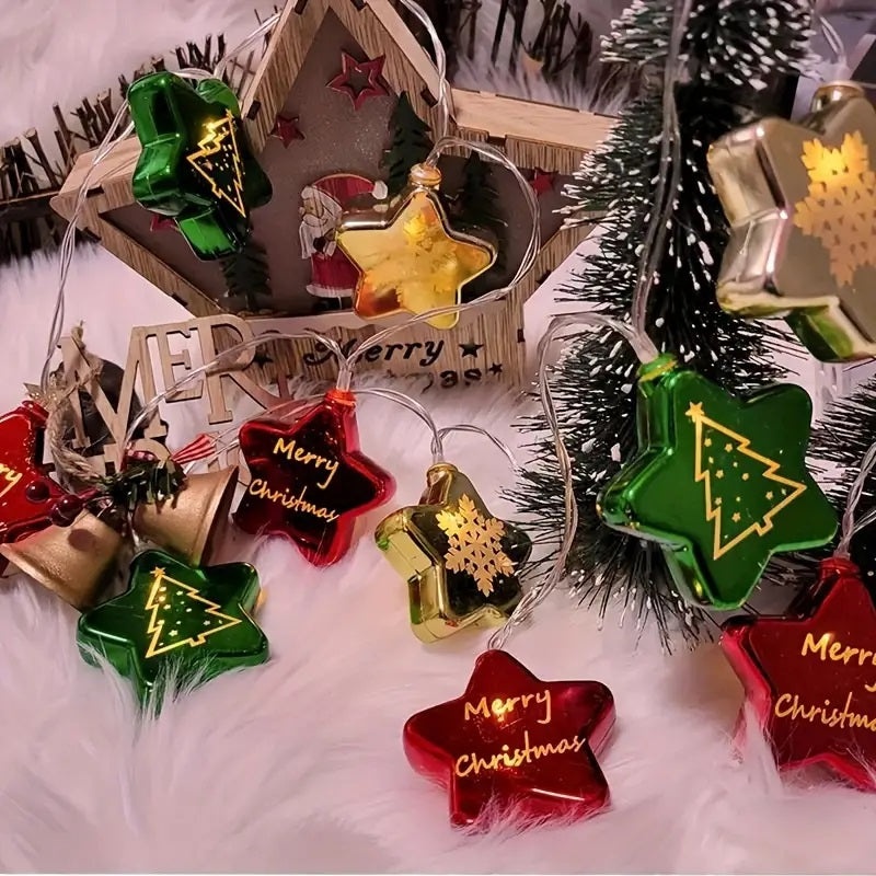 Set 2 Instalatii Luminoase de Craciun cu Figurine in Forma de Stelute, 2x2m, 2x10 LED-uri, Multicolor - 1 | YEO