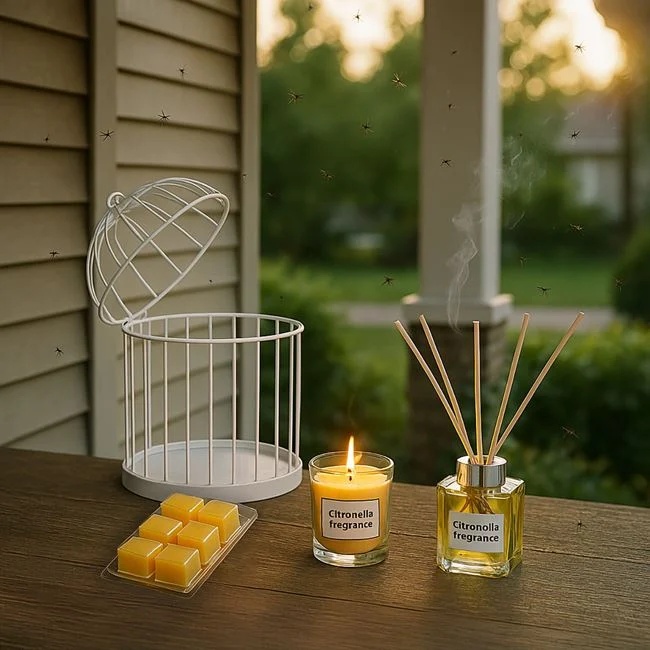 Set citronella cu ulei parfumat, Lumanare si Wax Melts in colivie, Ø13x20cm, alb - 1 | YEO