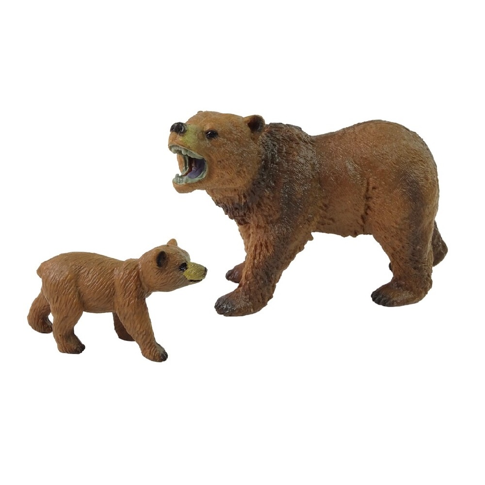Set cu 2 figurine ursul Grizzly si puiul, din cauciuc, pentru copii 3 ani+, 16x11x9.5 cm, maro - 1 | YEO