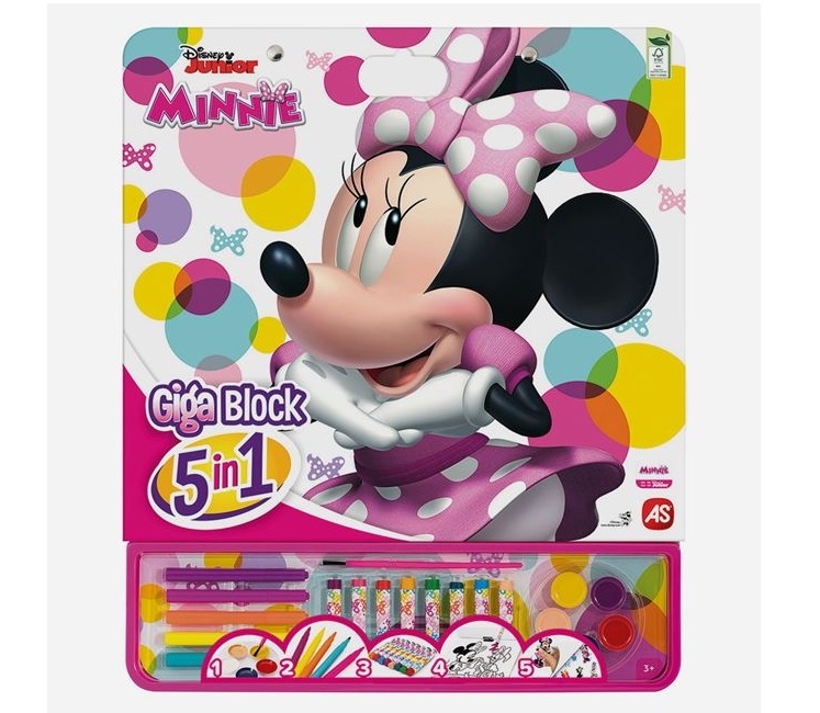 Set de Colorat bloc mare, 5 în1, model Minnie, cu Accesorii, 3ani+, 35x1x42 cm