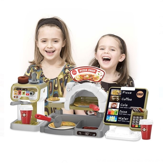 Set de Joaca Pizzerie, cu Casa de Marcat, Cuptor Pizza si Cafetiera, cu Sunete, copii 3 ani+, multicolor