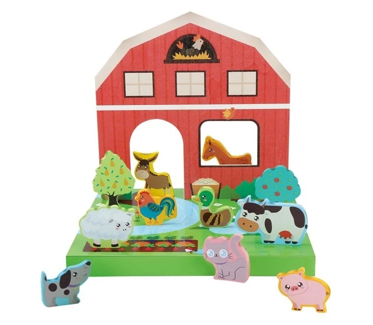 Set din Lemn cu Cărămizi de Construcție, Fermă si 15 Figurine de Animale, 18luni+ - 1 | YEO