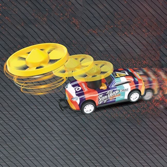 Set masini metalice cu fanta si sistem de lansare discuri, cu 6 masini si 18 discuri, 35x35x5cm, multicolor - 1 | YEO