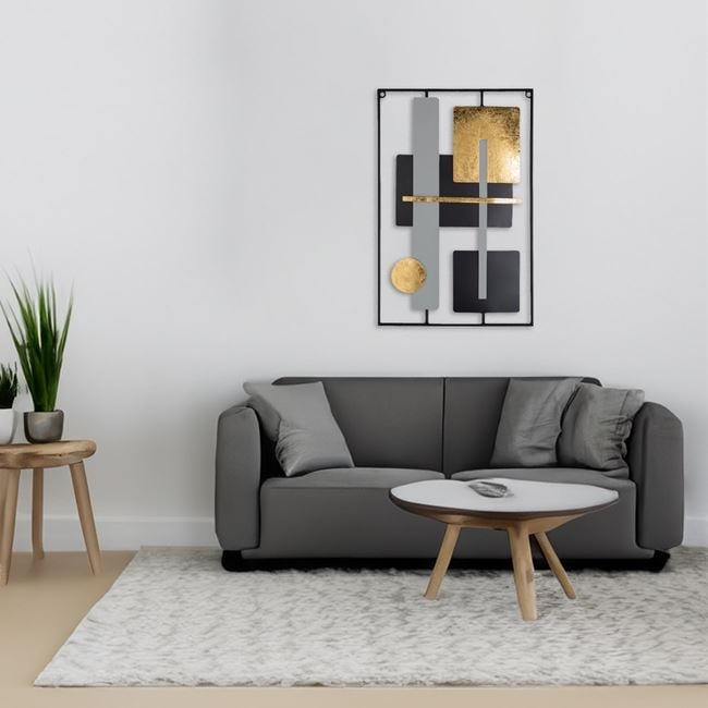 Tablou metalic pentru perete in stil minimalist, 40x60 cm, negru/auriu - 1 | YEO