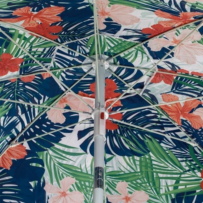Umbrela de Plaja Anti Vant, cu Model Flori Tropicale, UPF 50+, Rama din Aluminiu, Ø2m, Multicolor - 3 | YEO
