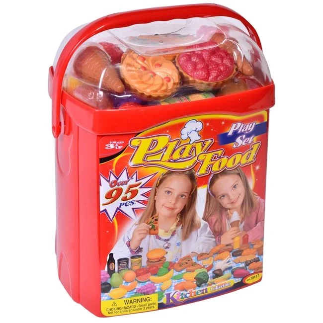 Valiza cu alimente artificiale de jucarie, 95 de piese, din plastic, varsta 3+ ani, multicolor