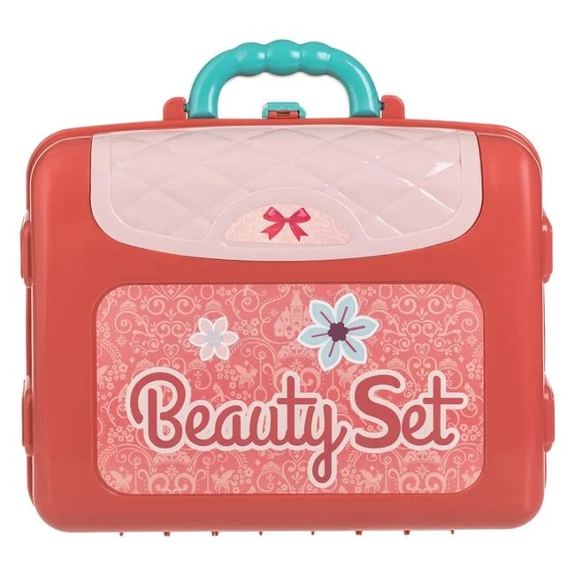 Valiza cutie de bijuterii cu oglinda si accesorii, include 14 piese, 26x10x20cm, roz-verde