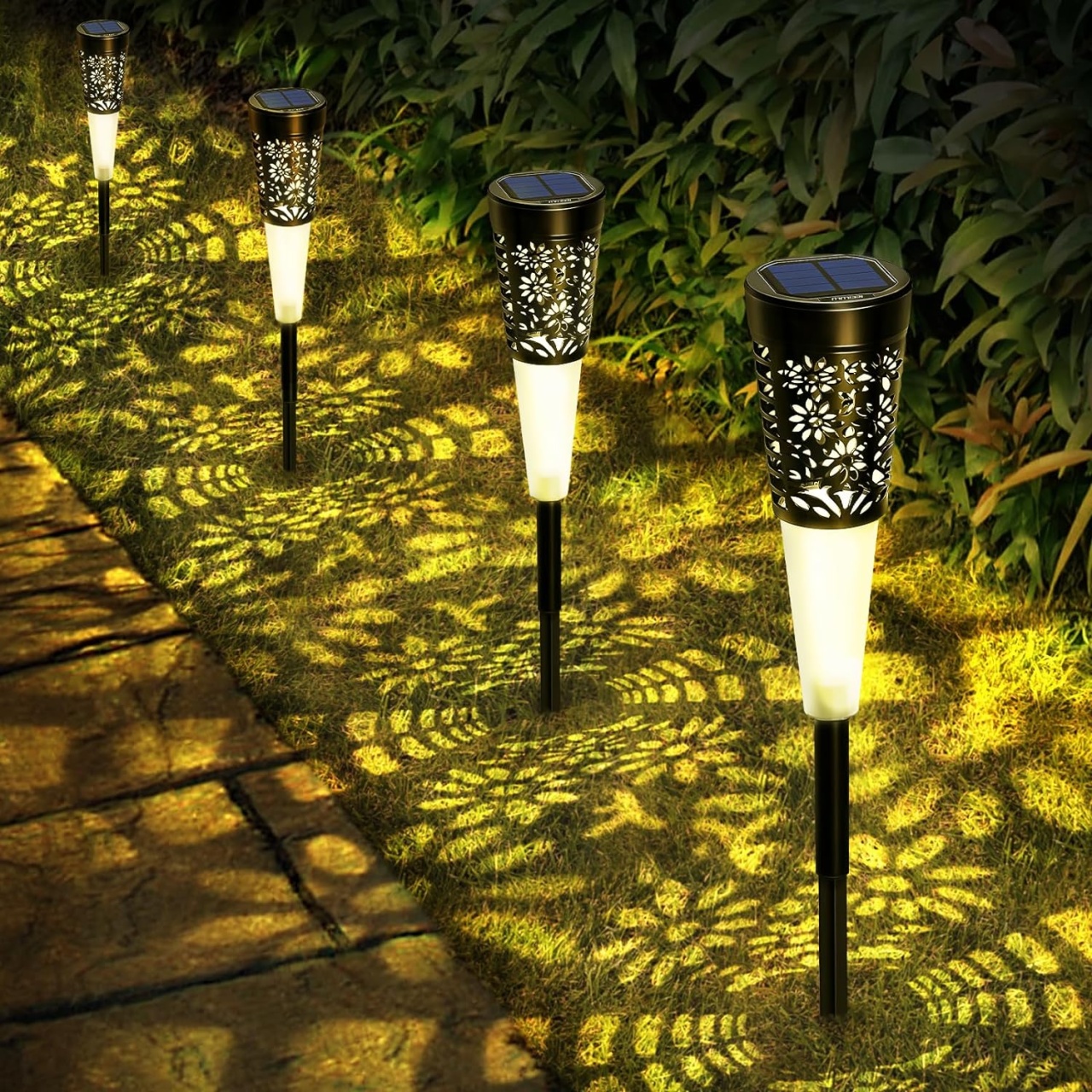 6 x Lampa solara decorativa pentru gradina, lumina calda, negru - 3 | YEO
