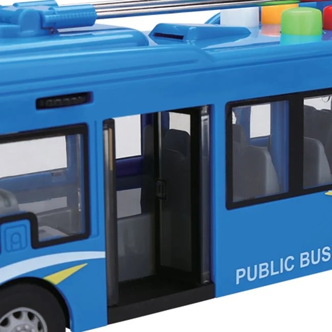 Autobuz dublu, cu sunete si lumini, cu usi care se deschid, 50x9.5x13cm, albastru - 2 | YEO