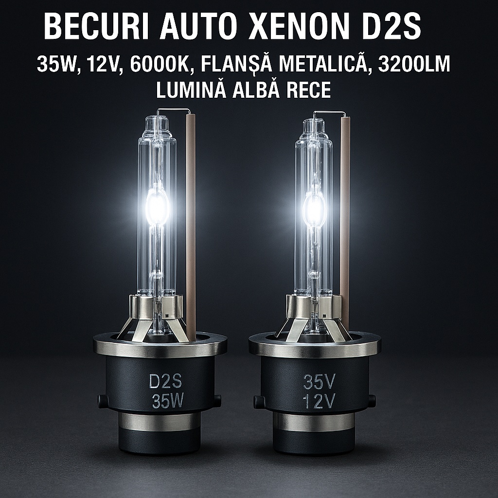 Becuri Xenon D2S cu flansa de metal, Putere 35W, 12V, 6000K, 3200LM, Lumina Alb Rece - 1 | YEO