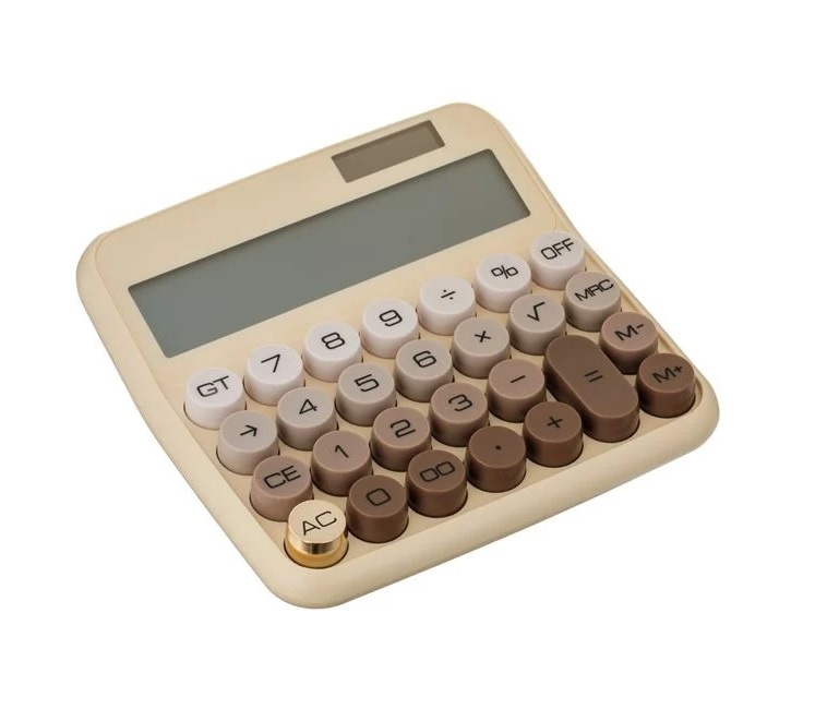 Calculator Fancy cu Taste Stil Mașină de Scris, 12 Cifre, 15x3.5x14.5 cm, Maro/Bej - 1 | YEO