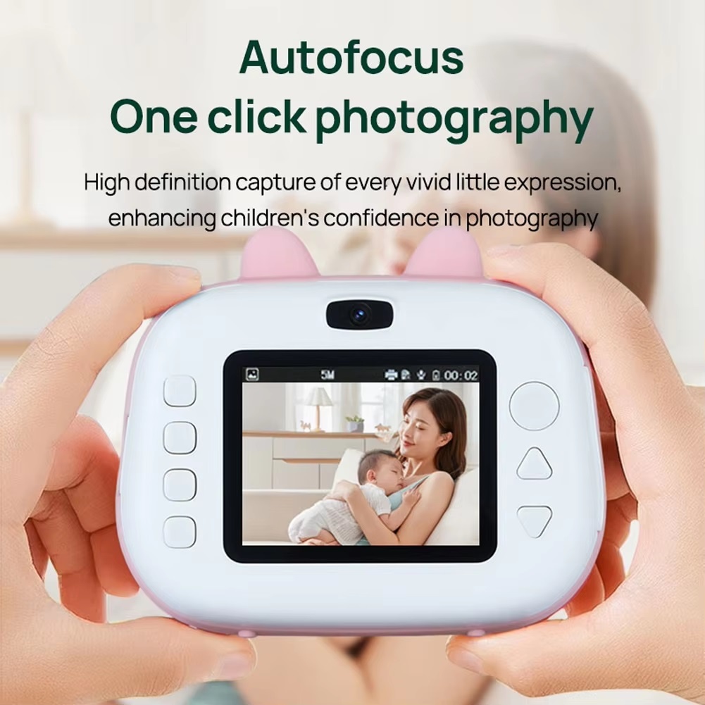 Camera foto-video pentru copii, cu functie de imprimare imediata, ecran de 2.4