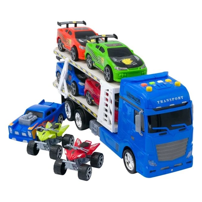 Camion cu 7 vehicule, cu sunet si lumini, functioneaza cu 3 baterii, 68x13x21cm, multicolor - 2 | YEO