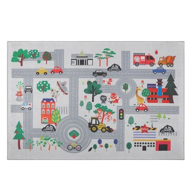 Covor decoratic pentru copii, model pista de curse, dreptunghiular, 150x100cm, multicolor