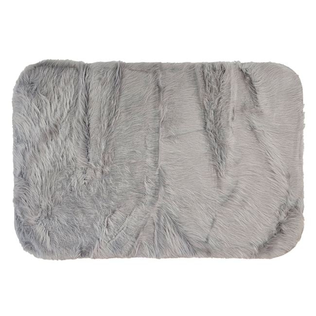 Covoras decorativ, cu aspect de blanita cu fire lungi, interior cu suprafata antiderapanta, 120x80 cm, gri