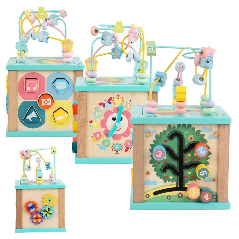 Cub Logic, cu centru de activitati, multifunctional, 5 in 1, pentru copii 3 ani+, din lemn, 30×19×19 cm, multicolor - 1 | YEO
