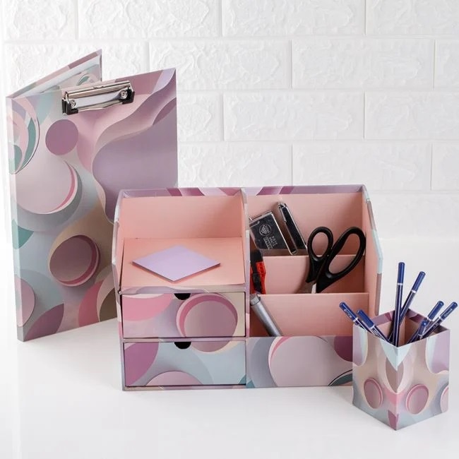 Cutie Decorativă, model Marble cu 6 Compartimente, de Birou, carton, 30x16x20cm, lila - 3 | YEO