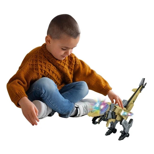 Dinozaur/elicopter Transformer, cu sunet si lumini, functie miscare, 40x12x22cm, bej-negru - 3 | YEO