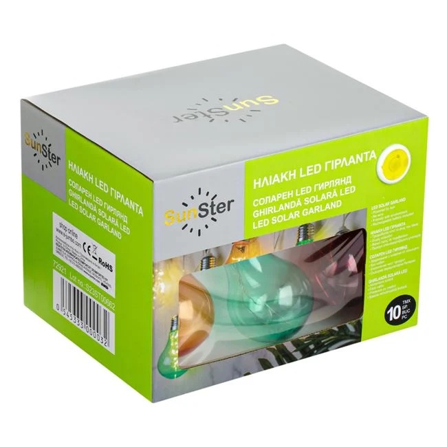 Ghirlanda solara, cu becuri colorate suspendate, lumina calda, dimensiune 3.8m, 10 buc, multicolor - 1 | YEO
